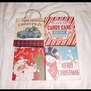 New Christmas Signs Santa Frosty Candy Cane Lot Of 4